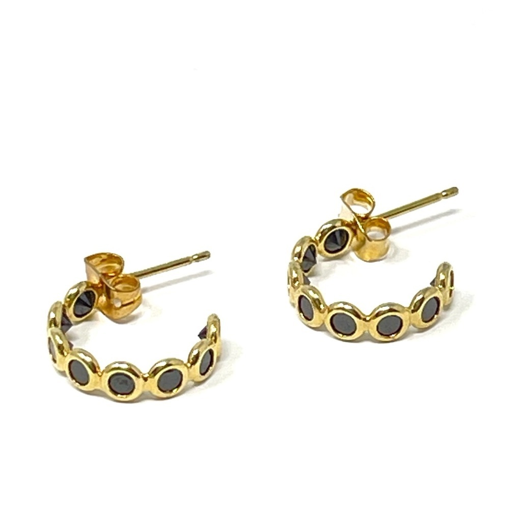 New Anthropologie Gold Huggie Hoop Earrings Black - Picture 2 of 4